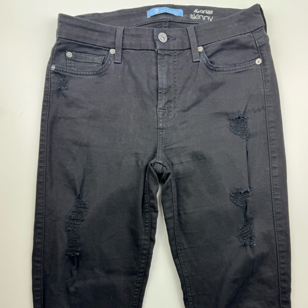 Seven 7 For All Mankind‎ b(air) 27 Black Distressed The Ankle Super Skinny Jeans